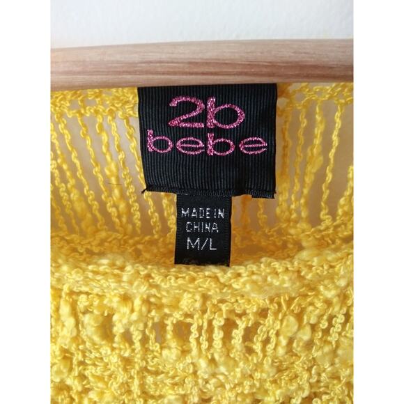 2b Bebe Womens M/L Loose Knit Sweater Top Bright Yellow Boxy Boho Artsy Y2K - Picture 4 of 11